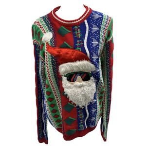 Ugly Christmas Sweater Santa Size Medium Green Red Party Cool Santa Sunglasses